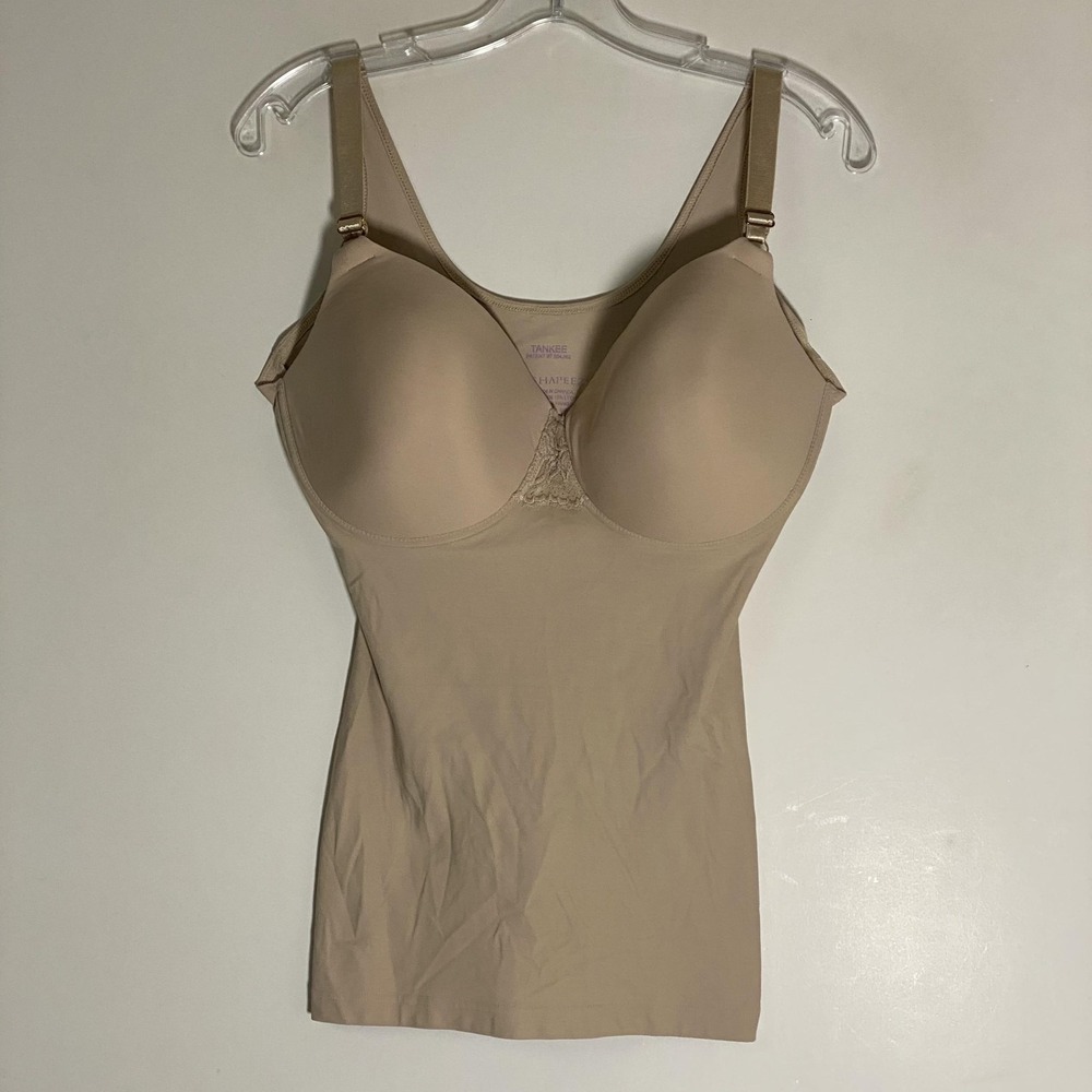 Shapeez Tank Top Womens XL DD Beige Tankee Shapewear Built In Bra Padded Cami